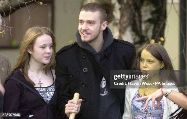 Justin Timberlake with Our Lady's Hospital for Sick Children patients, Aislinn and Claire , breaking the ground for the Ronald McDonald House, which...