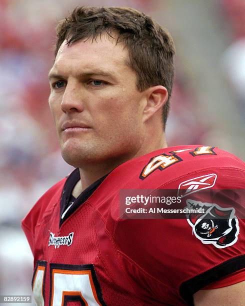 Tampa Bay Buccaneers safety John Lynch watches play against the Houston Texans at Raymond James Stadium, Tampa, Florida, December 14, 2003. The Bucs...