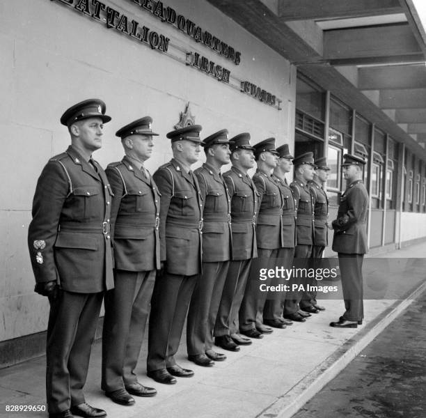 Members of the bearer party from the Queen's Royal Irish Hussars, who will take over duty for the private funeral of Sir Winston Churchill, at...