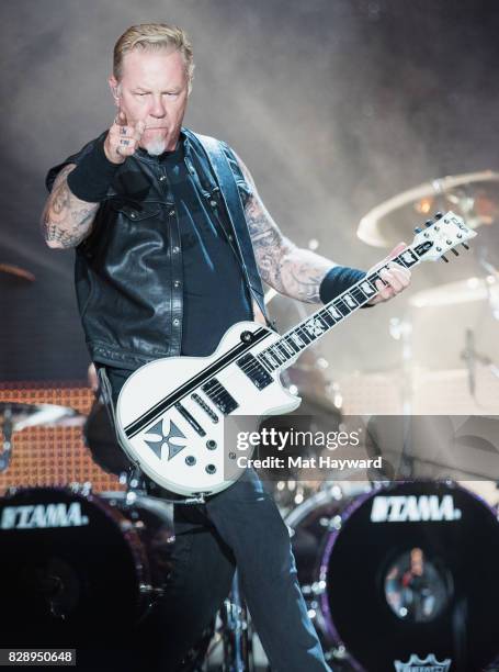 Singer James Hetfield of Metallica performs on stage at CenturyLink Field on August 9, 2017 in Seattle, Washington.