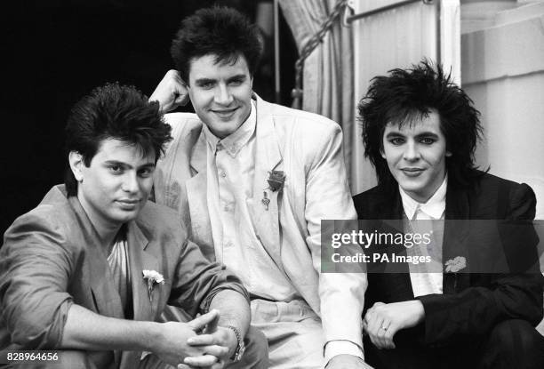 Duran Duran, Roger Taylor, Simon Le Bon and Nick Rhodes, promoting their James Bond Movie song, A View to a Kill.