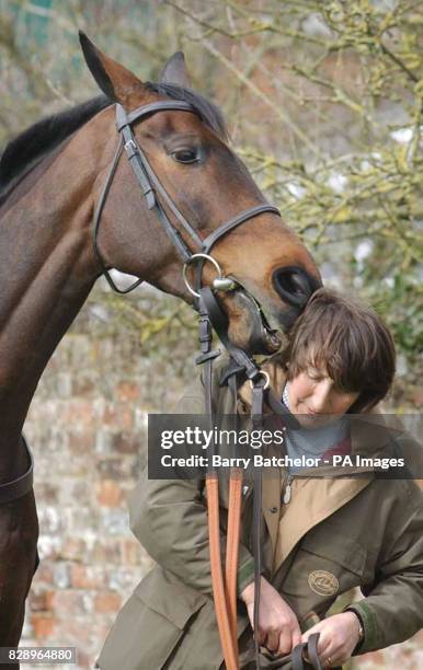 Trainer Henrietta Knight shows her two time winner of the Tote Cheltenham Gold Cup "Best Mate" to the media at her stables near Wantage, Oxfordshire.