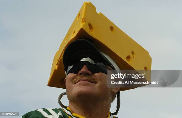 Green Bay Packers cheesehead chekcs out Alltel Field during an August 27, 2004 NFL pre-season game against the Jacksonville Jaguars in Jacksonville,...