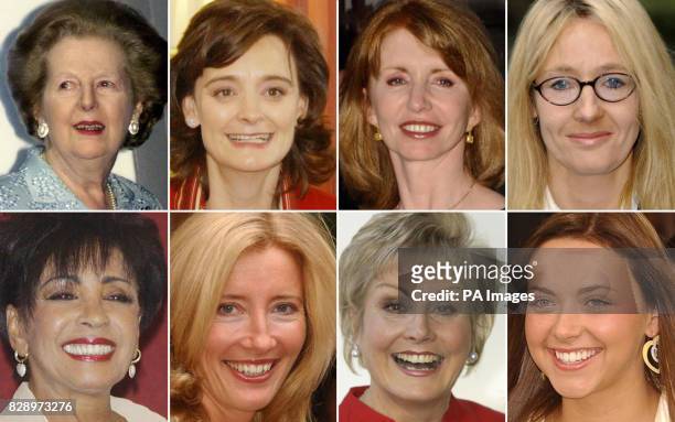 Library filers of, from top left, former Prime Minister Baroness Thatcher, lawyer Cherie Booth , actress and charity campaigner Jane Asher, author JK...