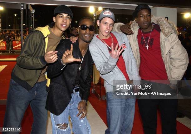 Blue's Simon Webbe with the male members of VS, whom he manages, arrive for the UK premiere of Starsky & Hutch at the Odeon Cinema in Leicester...