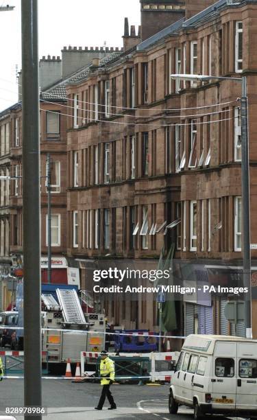 The aftermath of an explosion in Allison Street, Glasgow, where one person died and eight others were injured following a suspected gas explosion at...