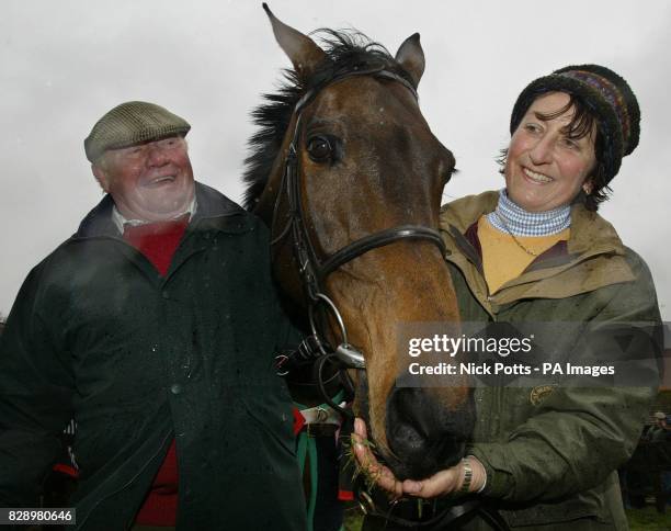 Third time totesport Gold Cup winner, Best Mate, with trainer Henrietta Knight and husband, assistant trainer Terry Biddlecombe, at home in Wantage,...