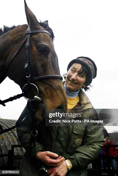 Third time totesport Gold Cup winner, Best Mate, with trainer Henrietta Knight, at home in Wantage, Oxfordshire, following yesterday's victory.