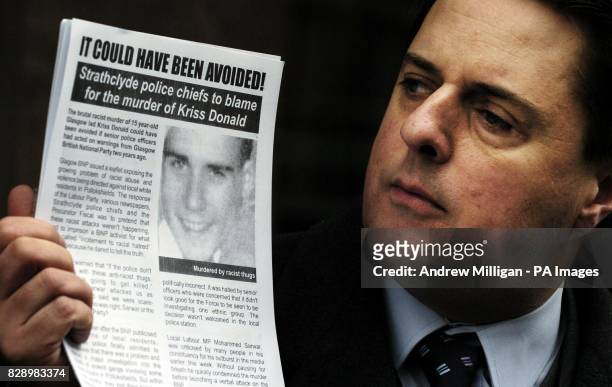 British National Party leader, Nick Griffin, outside Strathclyde Police station in Glasgow, after Kriss Donald was abducted and killed. Despite being...