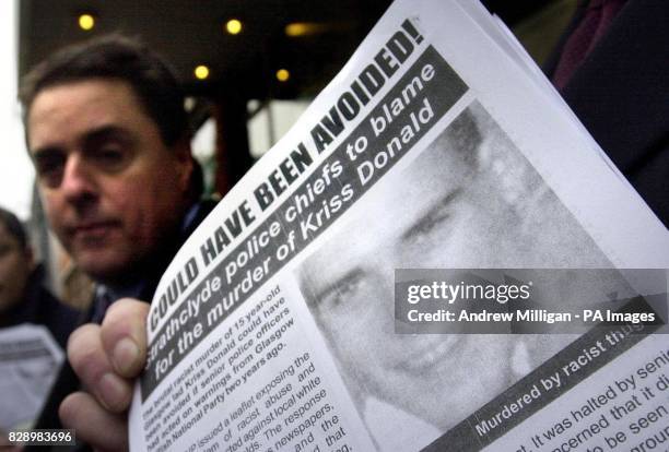 British National Party leader, Nick Griffin, outside Strathclyde Police station in Glasgow, after Kriss Donald was abducted and killed last week....