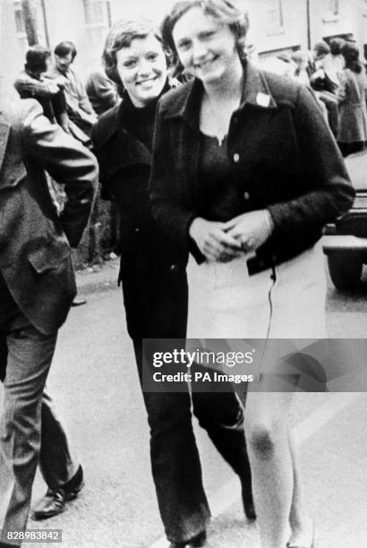 Dolours Price and her sister Marian, at a civil rights demonstration outside Belfast.