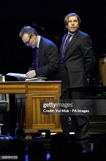 Comedian David Walliams and actor Anthony Head perform a sketch from Little Britain during The Cream Of British Comedy night at the Royal Albert Hall...