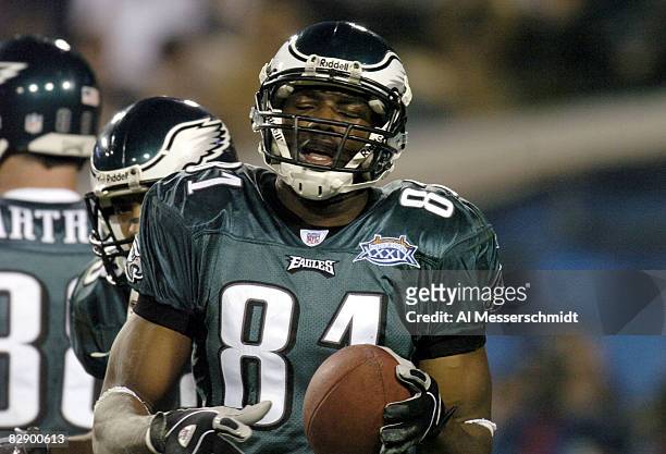 Eagles WR Terrell Owens on the field during Super Bowl XXXIX between the Philadelphia Eagles and the New England Patriots at Alltel Stadium in...