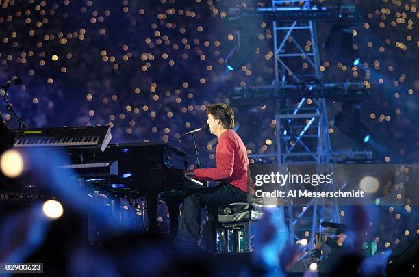 Paul McCartney performs during the Half Time Show of Super Bowl XXXIX at Alltel Stadium in Jacksonville, Florida on February 6, 2005.