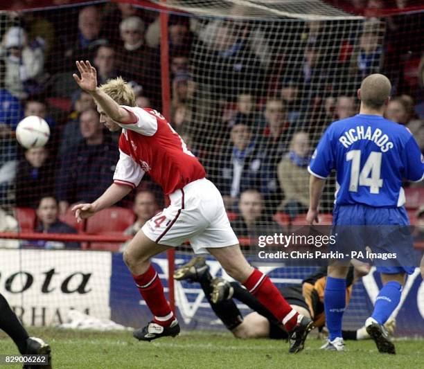 Rotherham United's Chris Sedgwick celebrates after scoring against Ipswich Town during the Nationwide Division One match at the Millmoor Ground,...