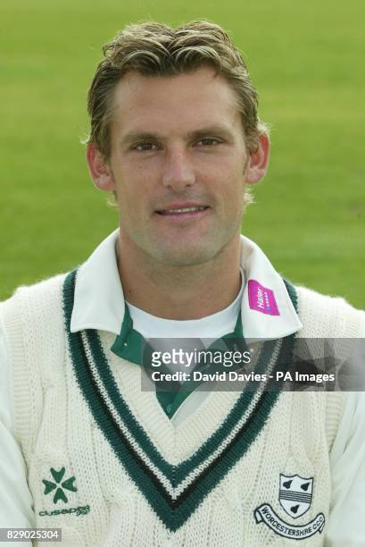 Mark Harrity of Worcestershire County Cricket Club during a photocall at Worcester, ahead of the new 2004 season.
