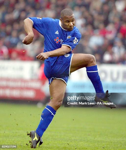 Leicester City's Les Ferdinand, scores his sides 2nd and equalizing goal against Charlton Athletic, during the Barclaycard Premiership match at the...