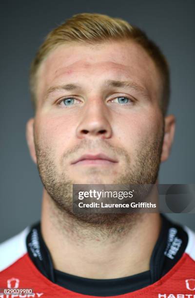 Ross Moriarty of Gloucester Rugby poses for a portrait during the Gloucester Rugby squad photo call for the 2017-2018 Aviva Premiership Rugby season...