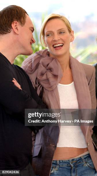 Director Quentin Tarantino and actress Uma Thurman during a photocall for their latest film Kill Bill Vol 2, held at the Riveria Terrace in the...
