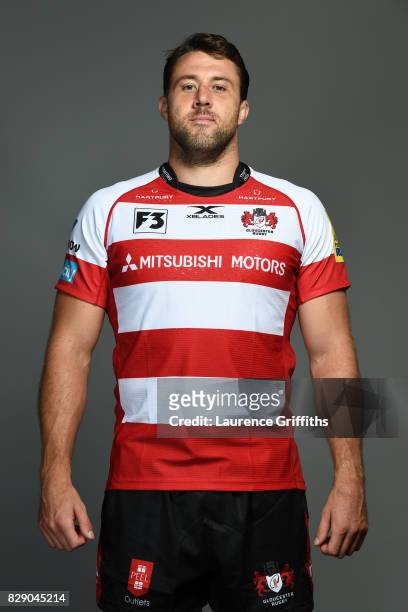 Jeremy Thrush of Gloucester Rugby poses for a portrait during the Gloucester Rugby squad photo call for the 2017-2018 Aviva Premiership Rugby season...