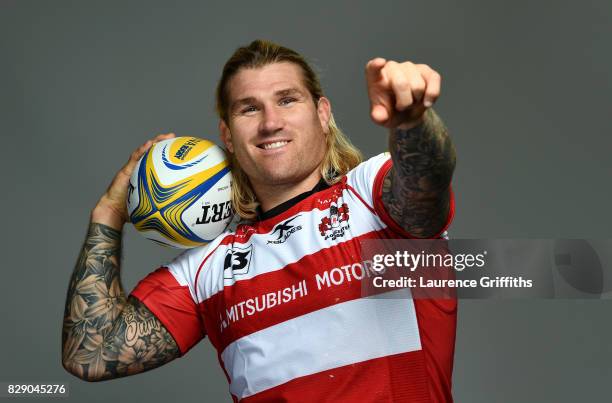 Richard Hibbard of Gloucester Rugby poses for a portrait during the Gloucester Rugby squad photo call for the 2017-2018 Aviva Premiership Rugby...