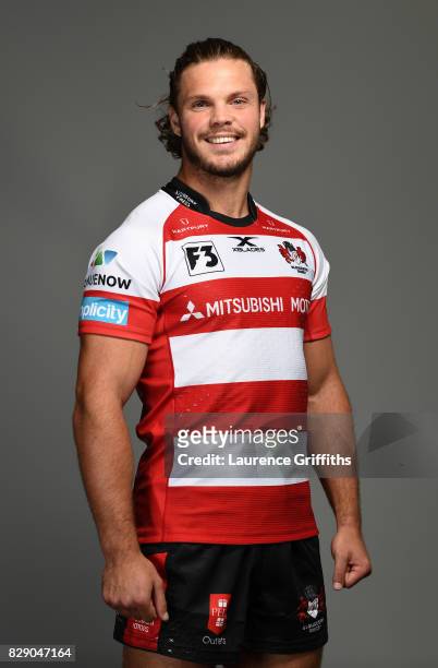 Henry Purdy of Gloucester Rugby poses for a portrait during the Gloucester Rugby squad photo call for the 2017-2018 Aviva Premiership Rugby season on...
