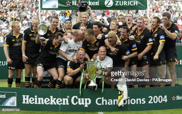 Wasps celebrate with the Cup after their 27-20 victory over Toulouse in the Heineken Cup Final at Twickenham, London.