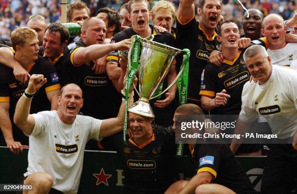 Wasps celebrate their victory over Toulouse after the Heineken Cup Final at Twickenham, London.