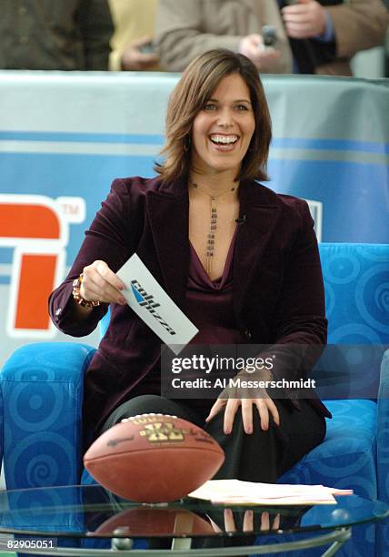 Dana Jacobson during a broadcast of ESPN's Cold Pizza from the Super Bowl XL Media Center at the Renaissance Center in Detroit, Michigan on January...