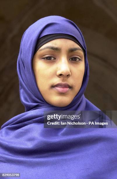 Shabina Begum, aged 15, at the High Court in London where she is fighting to be allowed to wear her jilbab, the traditional head wear of her faith,...