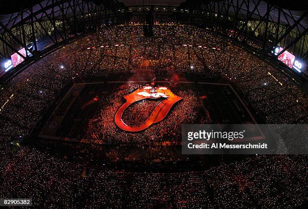 Ford Field during the Rolling Stonmes halftime show at Super Bowl XL in an overhead view February 6, 2006 in Detroit.
