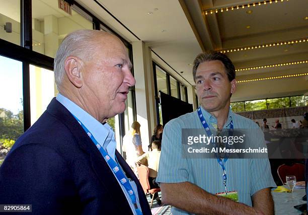 Miami Dolphins owner Wayne Huizenga with coach Nick Saban at the 2006 annual meeting March 28 at the Hyatt Regency Grand Cypress in Orlando.