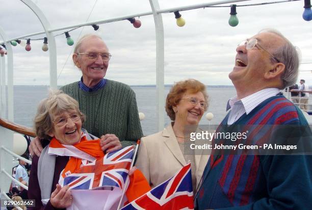 John Heawood and his wife Irene , from Woolaton, Notts, with friends Reg and Sylvia Constable, from Kimberley, Notts, aboard the ferry MV van Gogh as...