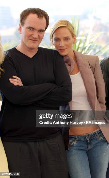 Director Quentin Tarantino and Uma Thurman during a photocall for their latest film Kill Bill Vol 2, held at the Riveria Terrace in the Palias du...
