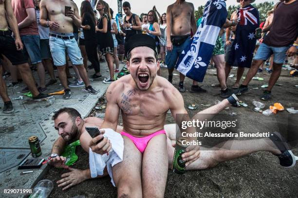 Revellers attend the 25th edition of the Sziget Festival on August 9, 2017 in Budapest, Hungary. The Sziget Festival, one of the largest music and...