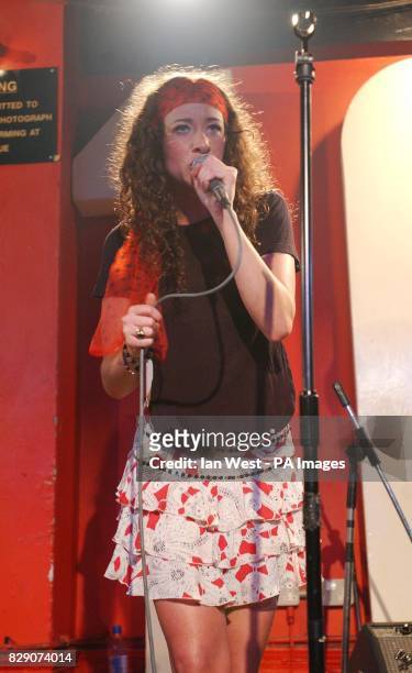 Singer Leah Wood, daughter of Rolling Stone Ronnie Wood performing during a photocall to launch the biggest rock concert of 2004 - The Miller...