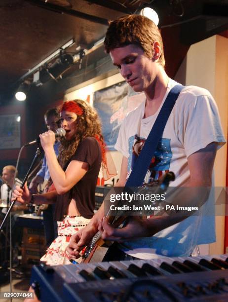 Jesse and Leah Wood, the son and daughter of Rolling Stone guitarist Ronnie Wood perform during a photocall to launch the biggest rock concert of...