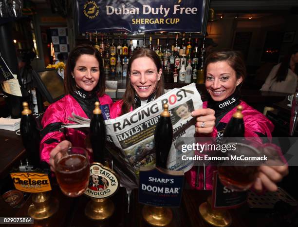 Michelle Payne, Captain Emma-Jayne Wilson and Hayley Turner during The Dubai Duty Free Shergar Cup - Press event at The Sydney Arms London on August...