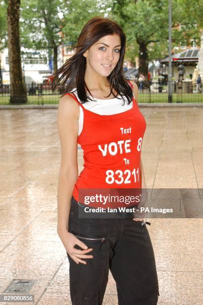 Daniella Altree, 17 from Chesterfield, one of the 12 finalists for Miss Great Britain 2004 during a photocall, at Leicester Square, central London,...
