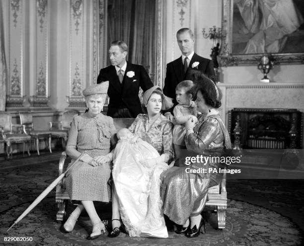 Princess Anne, daughter of Princess Elizabeth and the Duke of Edinburgh was christened at Buckingham Palace, London. Royal group at the Christening...