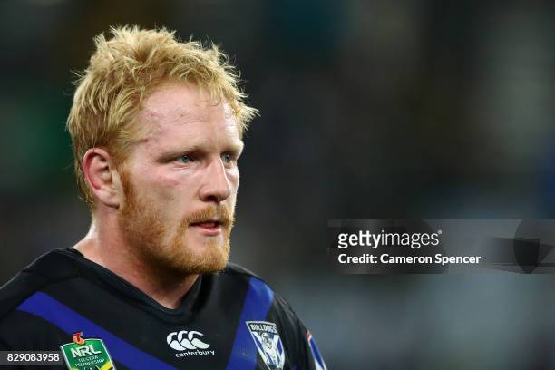 James Graham of the Bulldogs looks dejected after losing the round 23 NRL match between the South Sydney Rabbitohs and the Canterbury Bulldogs at ANZ...