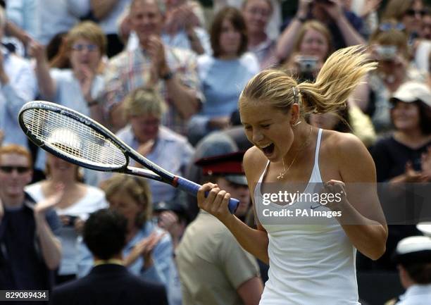 Maria Sharapova from Russia defeats Serena Williams from the USA in the final of the Ladies' Singles tournament at The Lawn Tennis Championships at...