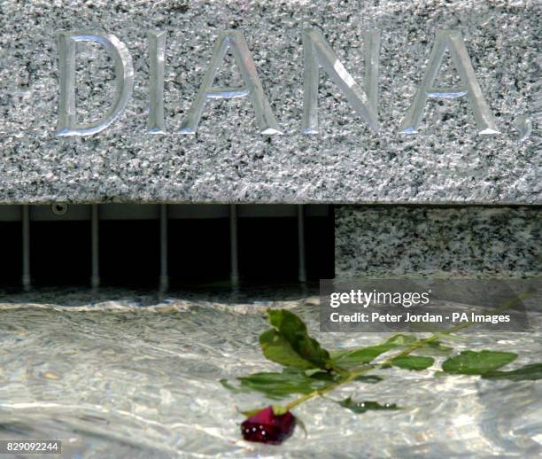 Inscription on the Diana Princess of Wales Memorial fountain in Hyde Park, at the opening of a fountain built in memory of Diana Princess of Wales,...