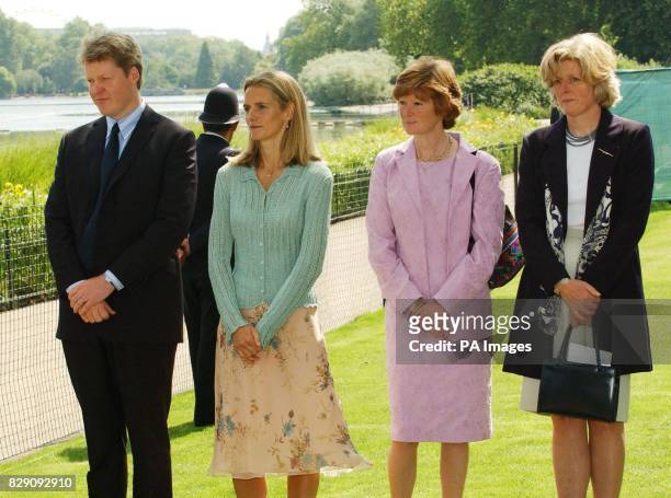 Earl Spencer his wife caroline Lady Sarah Mc Corquodale and his Lady Jane Fellows 6th July 2004. Photograph by Fiona Hanson/PA