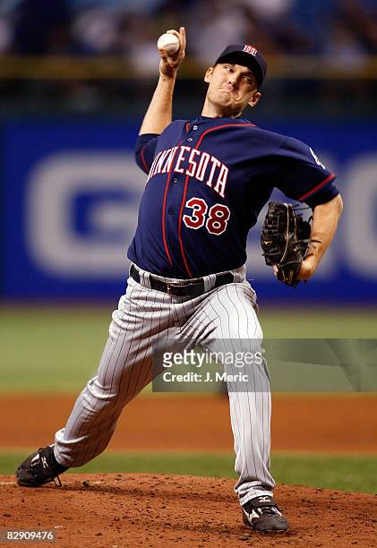 Relief pitcher Philip Humber of the Minnesota Twins pitches against the Tampa Bay Rays during the game on September 18, 2008 at Tropicana Field in...