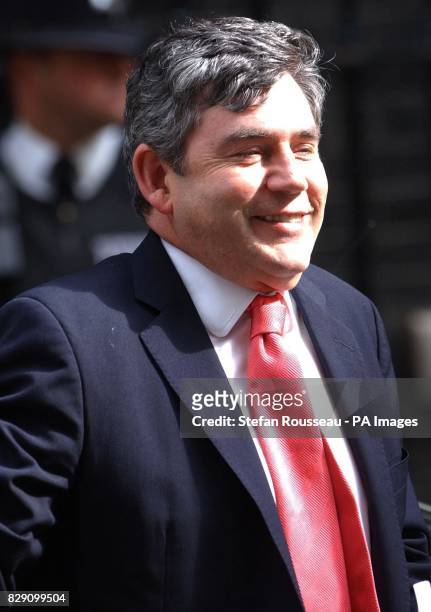 Chancellor of The Exchequer Gordon Brown arrives for a cabinet meeting at No. 10 Downing Street in London to present Cabinet colleagues with...