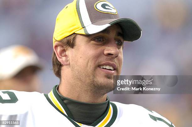 Aaron Rodgers of the Green Bay Packers during a game between the Green Bay Packers and Buffalo Bills at Ralph Wilson Stadium in Orchard Park, New...