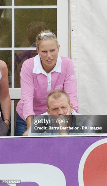 Zara Phillips and her boyfriend Mike Tindall watching a polo match between NH Jockeys and Beaufort Polo Cub at the Festival of British Eventing at...