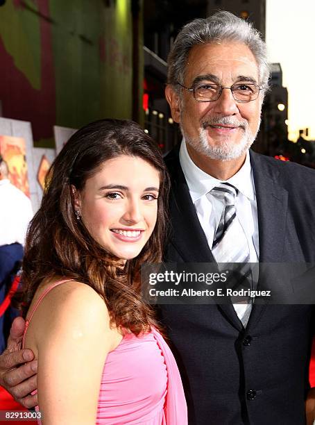 Actress Daniela Bobadilla and opera tenor Placido Domingo arrive at the world premiere of Walt Disney Pictures' "Beverly Hill Chihuahua" held at the...