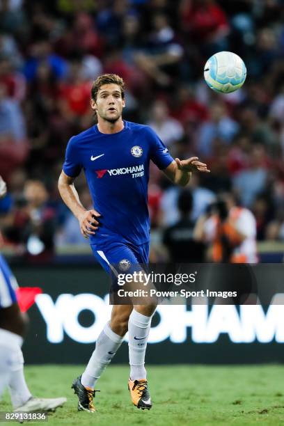 Chelsea Defender Marcos Alonso in action during the International Champions Cup match between Chelsea FC and FC Bayern Munich at National Stadium on...